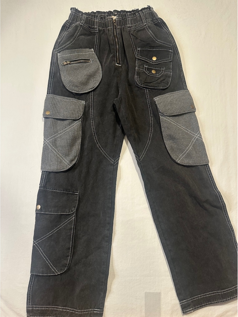 POL Cargo Pants Black Gray Utility Contrast Stitch Y2K Women’s S Cotton